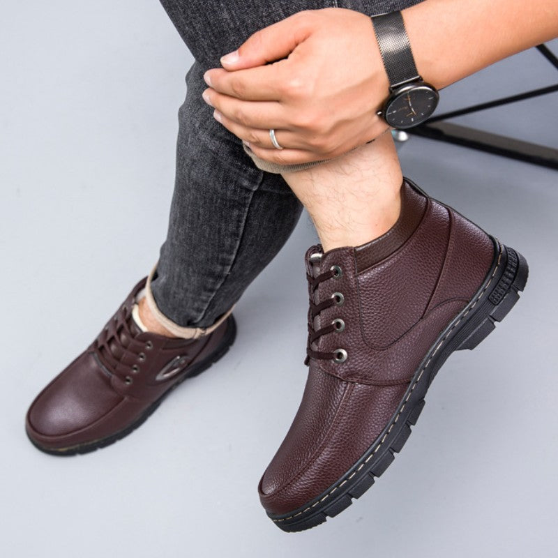 Men's Winter Plush Warm Anti Slip Leather Shoes