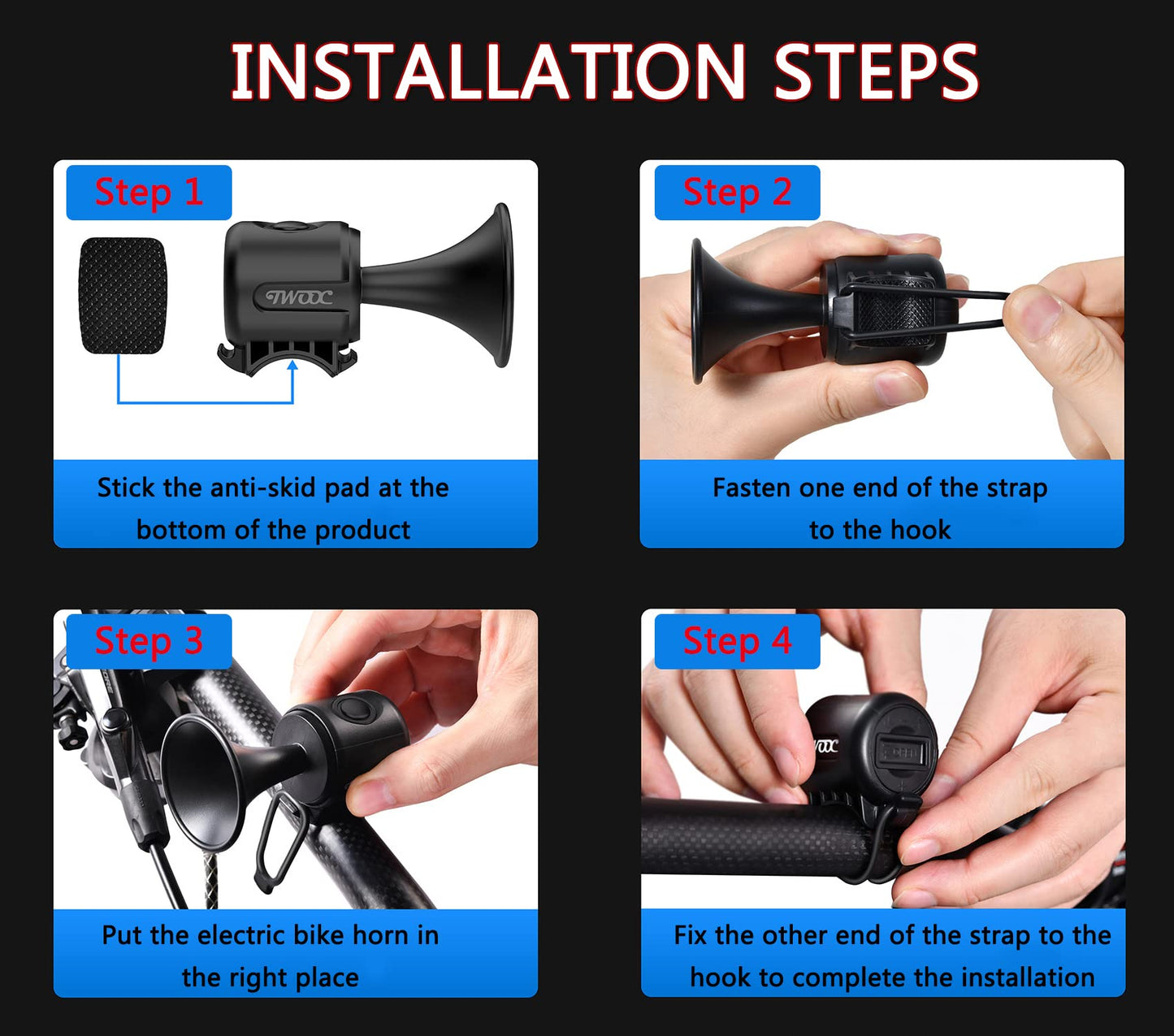 Electric Bike Horn 120DB Electronic Bicycle Bell with Easy Install, IPX4 Waterproof