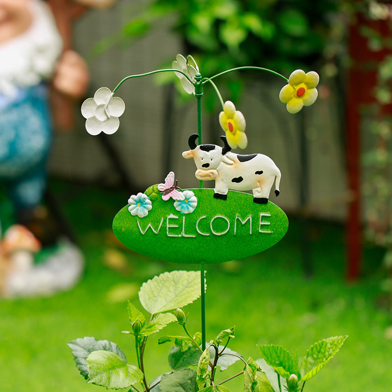 Outdoor Lawn Metal Windmill with Welcome Sign