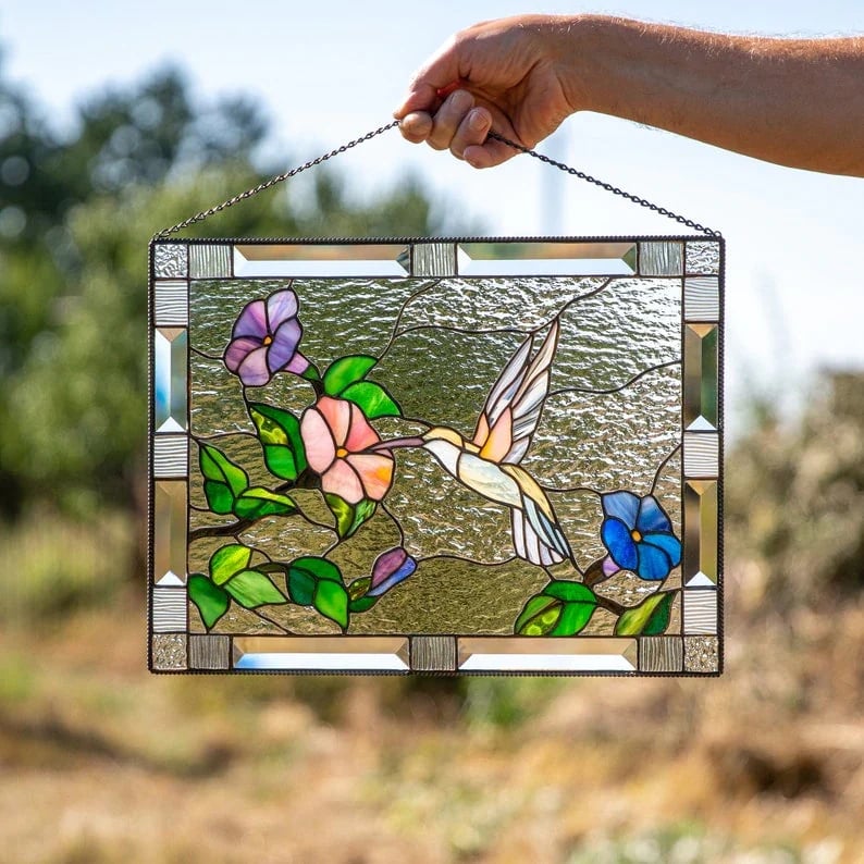 🌈Stained Glass Birds on Window Panel