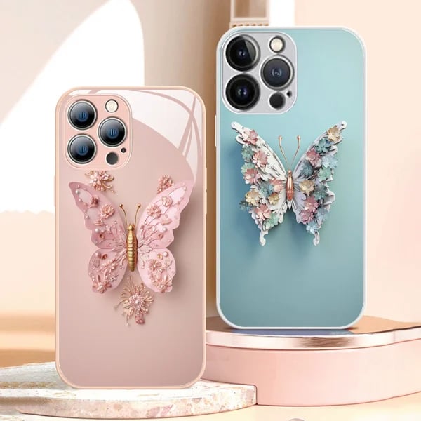 🔥 Flat 3D Butterfly Pattern Glass Cover Compatible with iPhone