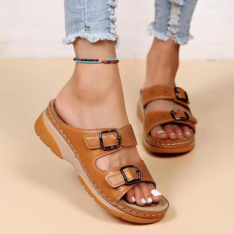 New Plus Size Stylish Buckle Wedge Sandals