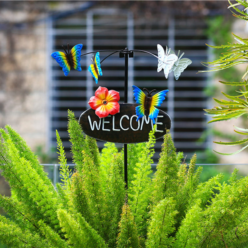 Outdoor Lawn Metal Windmill with Welcome Sign