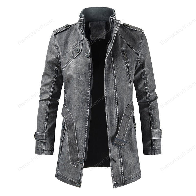 Casual Retro Stand Collar Zipper Men's Leather Jacket