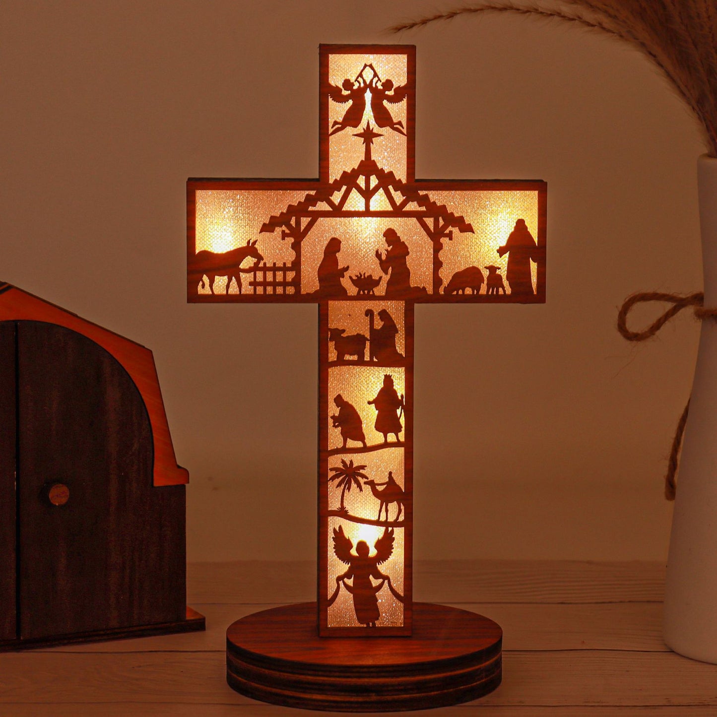 3D Christmas Wooden Nativity Scene Book Display With Light