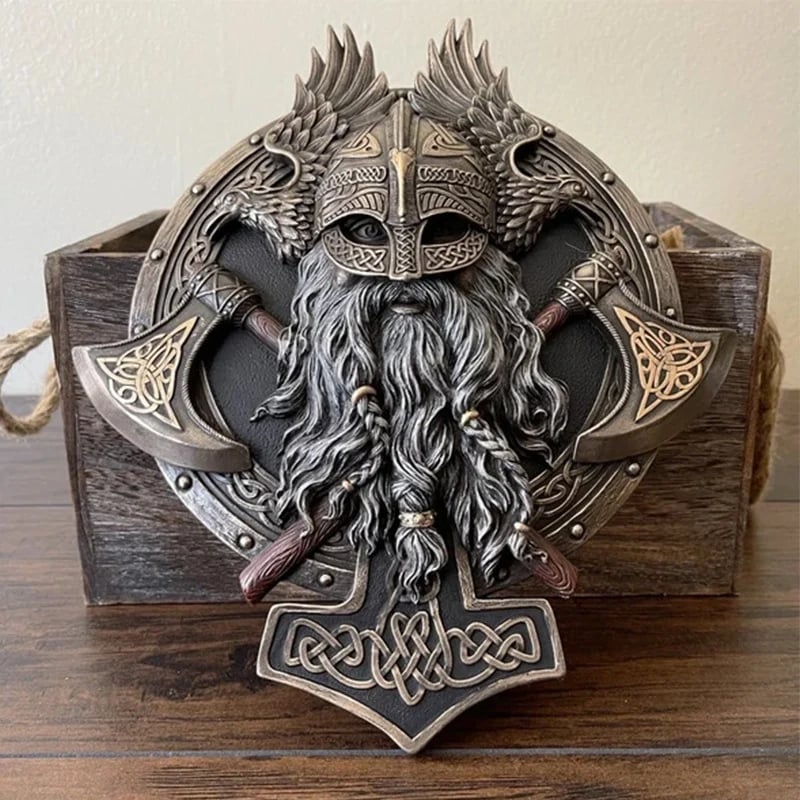 🎁Retro Viking Berserker Double Axe Wall Decorative Plaque Resin Ornaments Wall Decor Plaque🔥 🔥