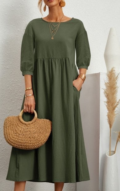 🔥Women's Lantern Sleeve Cotton And Linen Dress