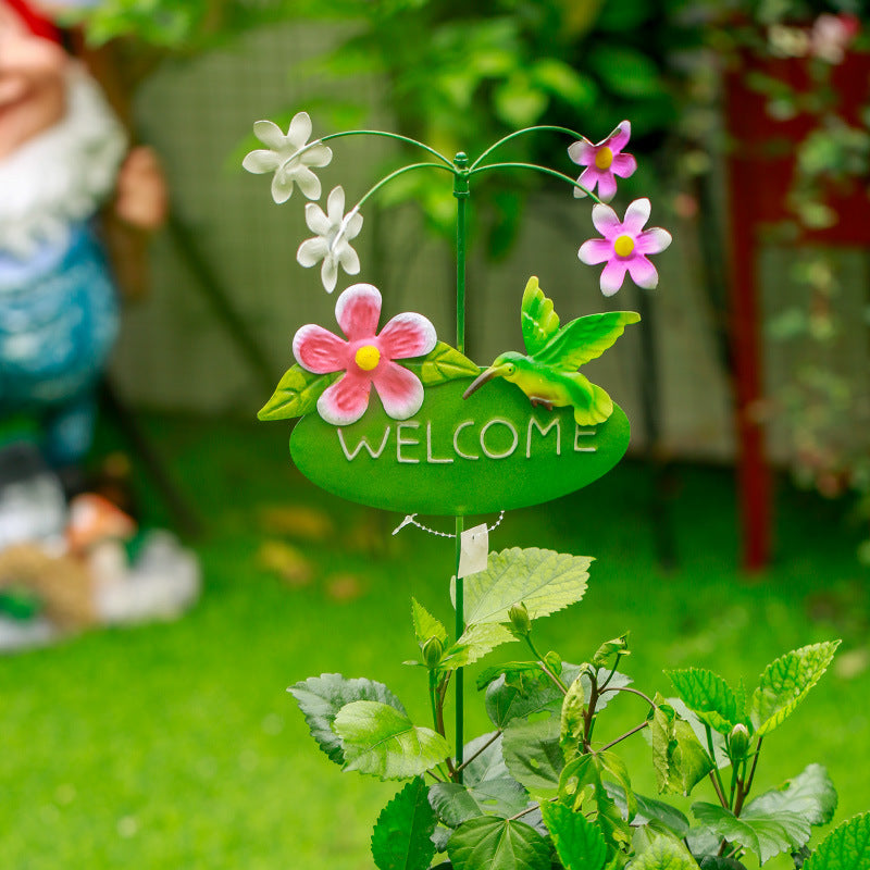 Outdoor Lawn Metal Windmill with Welcome Sign