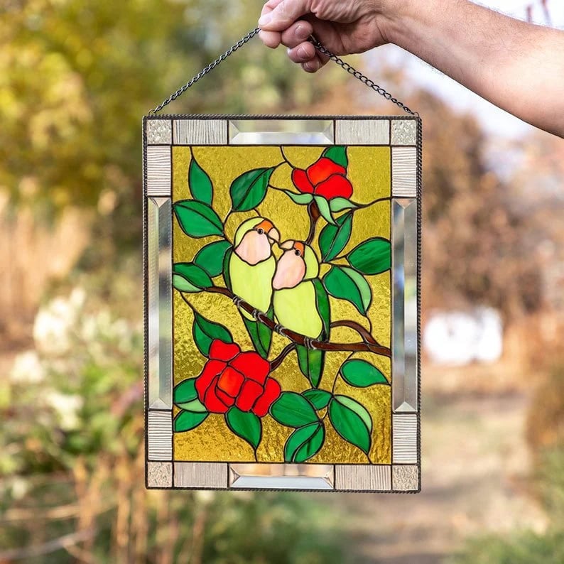 🌈Stained Glass Birds on Window Panel