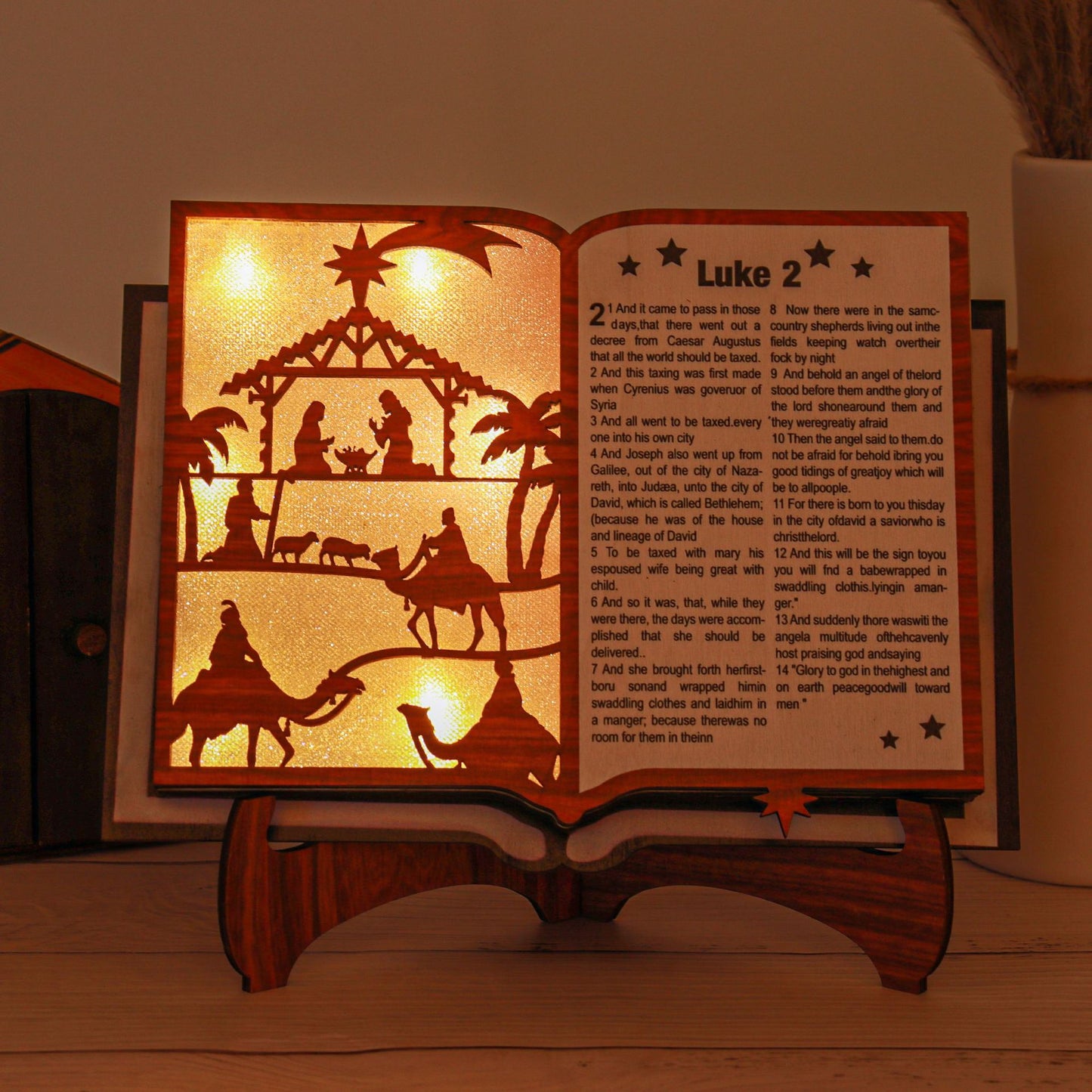 3D Christmas Wooden Nativity Scene Book Display With Light