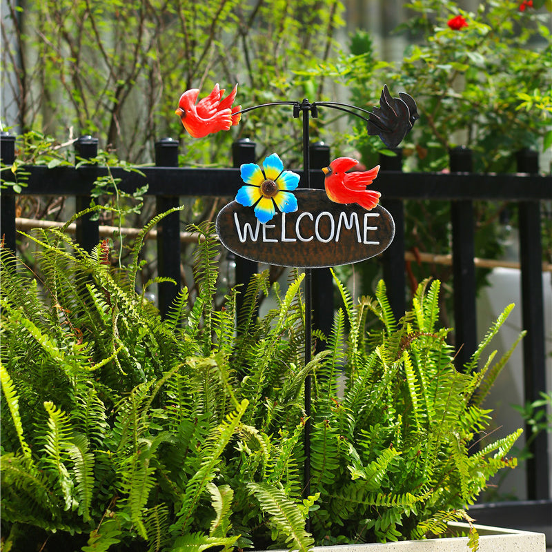 Outdoor Lawn Metal Windmill with Welcome Sign