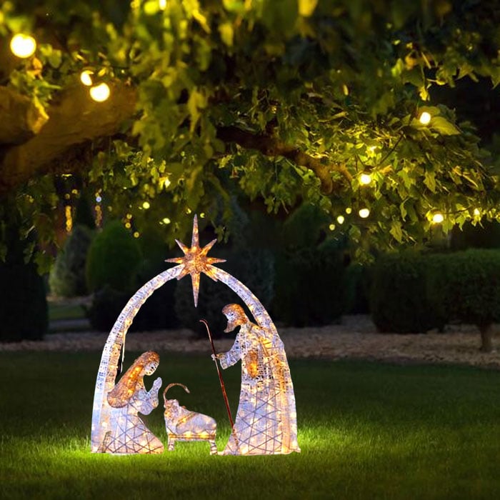 💖Warm White LED Holy Family Yard Decoration