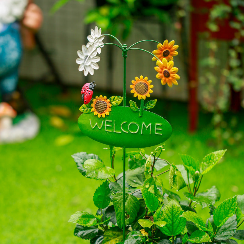 Outdoor Lawn Metal Windmill with Welcome Sign