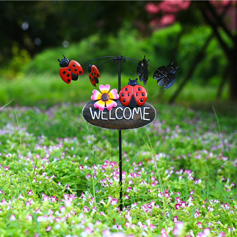 Outdoor Lawn Metal Windmill with Welcome Sign