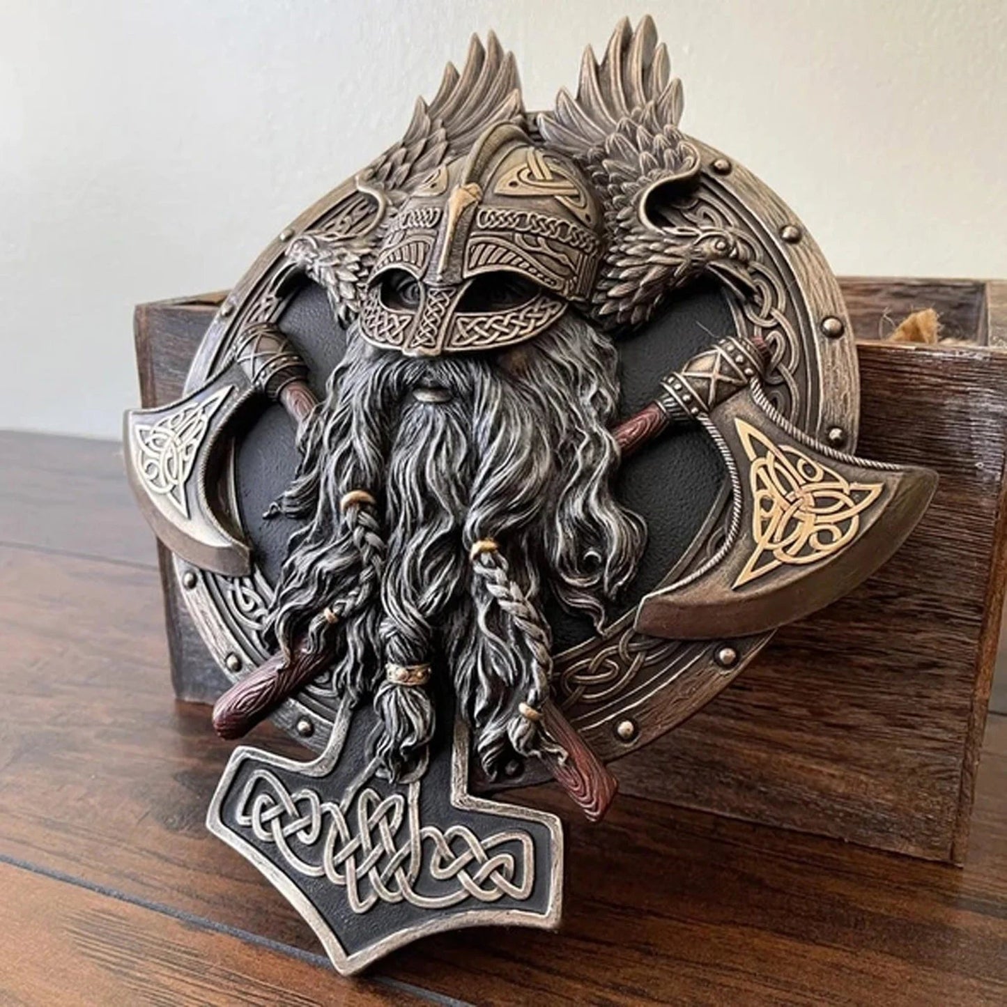 🎁Retro Viking Berserker Double Axe Wall Decorative Plaque Resin Ornaments Wall Decor Plaque🔥 🔥