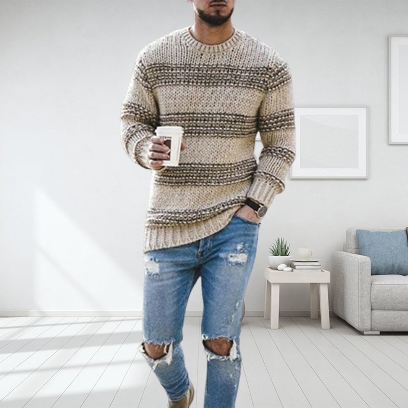 Striped crew neck sweater for men