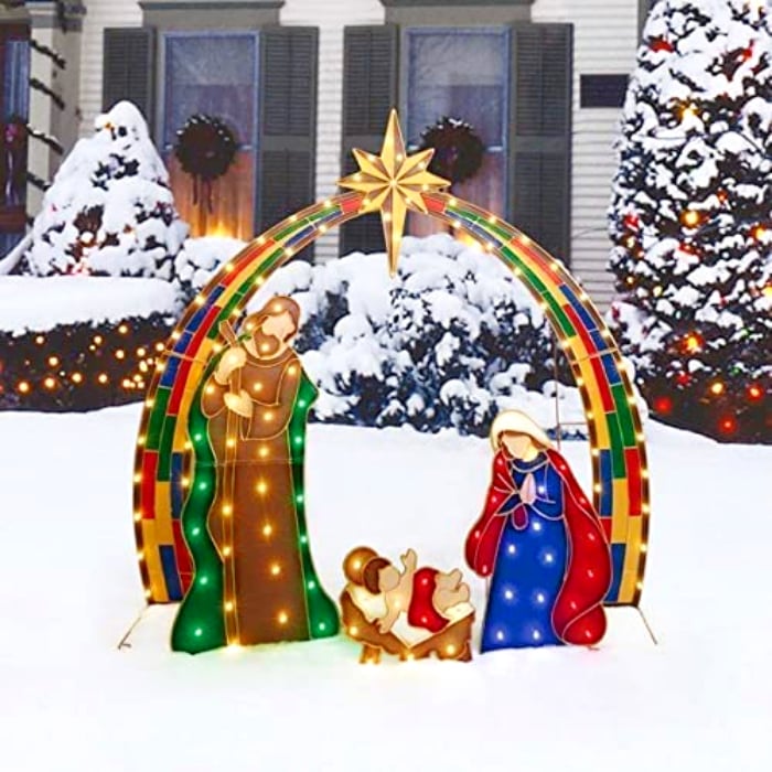 💖Warm White LED Holy Family Yard Decoration